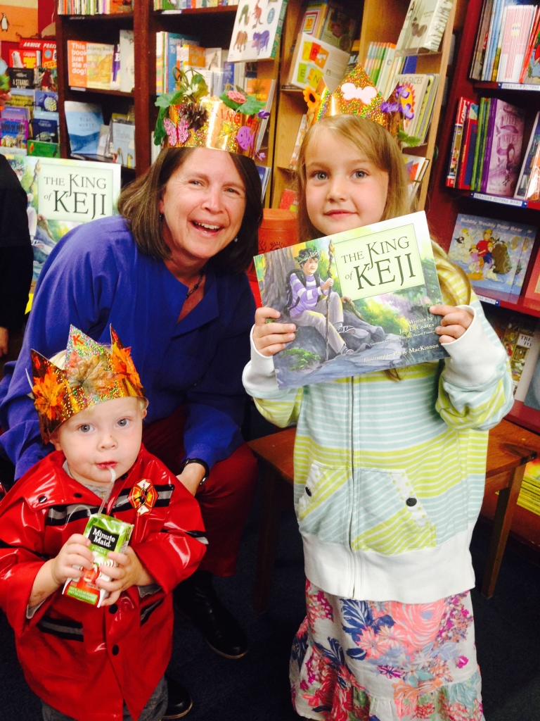Author Jan Coates poses with young readers at her book launch at the Box of Delights Book Shop in Wolfville, NS on Saturday, June 6. Photo courtesy of Nimbus Publishing.