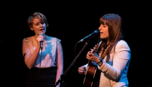 Musicians Jenn Grant of Halifax and and Caroline Savoie of Dieppe, NB, shared the stage at the Soirée Frye evening. Photo credit: Louis-Philippe Chiasson