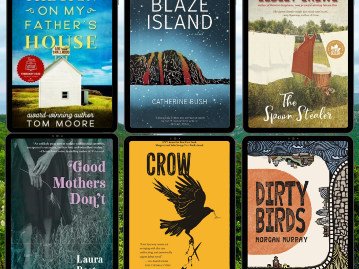 Book covers of Sign on my Father's House, Blaze Island, The Spoon Stealer, Good Mother's Don't, Crow, and Dirty Birds