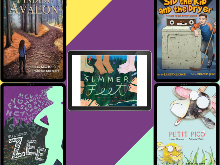 Book covers of finding Avalon, Zee, Summer Feed, Sid the Kid, and Petit Pico
