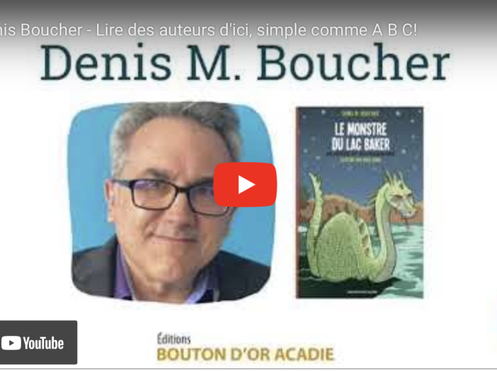 Screenshot of the video with Denis Boucher's author photo and cover of le monster du lac Baker